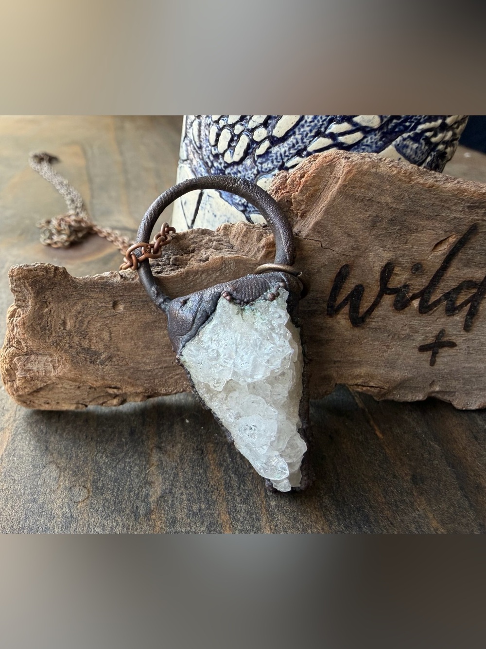 Raw White Crystal Pendant Necklace